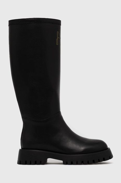 Шкіряні чоботи Miss Sixty жіночі колір чорний на плоскому ходу