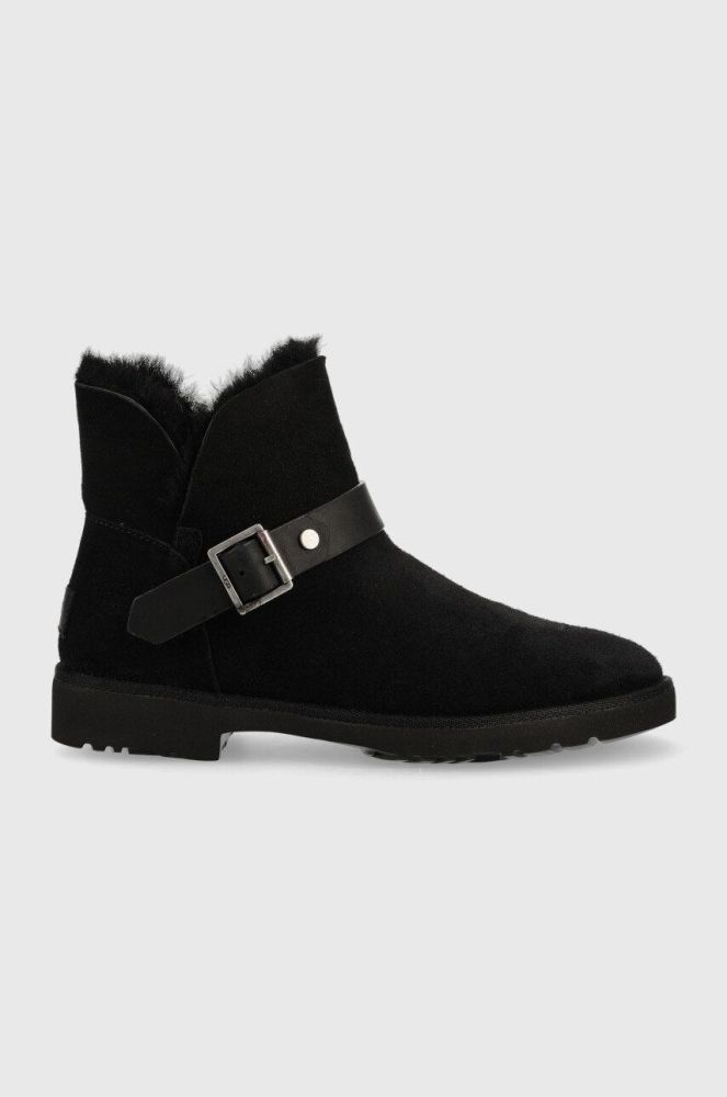 Шкіряні черевики UGG W Romely Short Buckle жіночі колір чорний на плоскому ходу утеплене