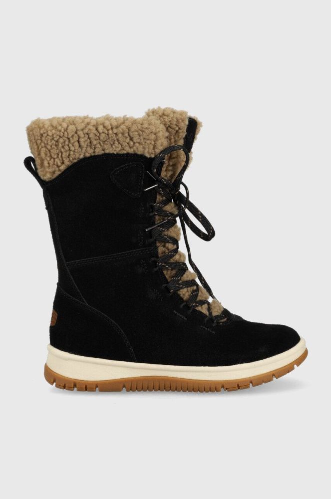 Замшеві кросівки UGG Lakesider Tall Lace жіночі колір чорний на плоскому ходу злегка утеплена