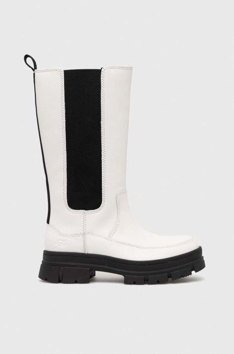 Шкіряні чоботи UGG W Ashton High Chelsea колір білий на плоскому ходу