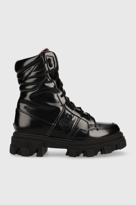 Черевики Chiara Ferragni Cf1 Vegan жіночі колір чорний на платформі Черевики Chiara Ferragni Cf1 Vegan жіночі колір чорний на платформі