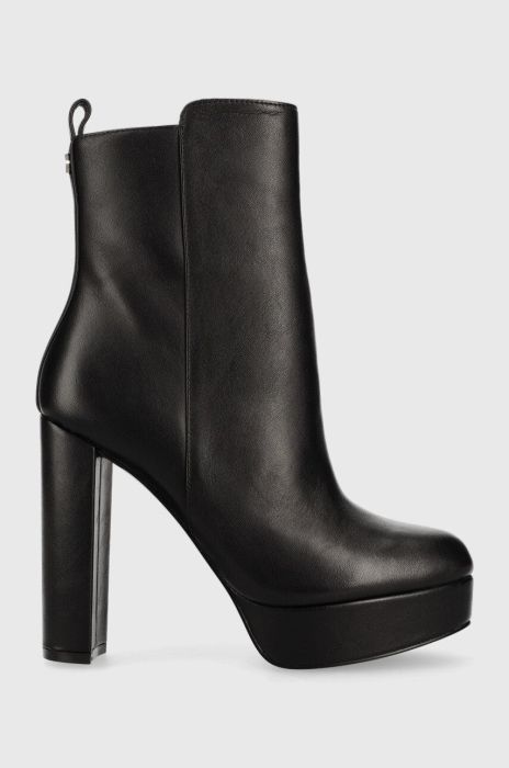 Шкіряні черевики Guess Dennis жіночі колір чорний каблук блок