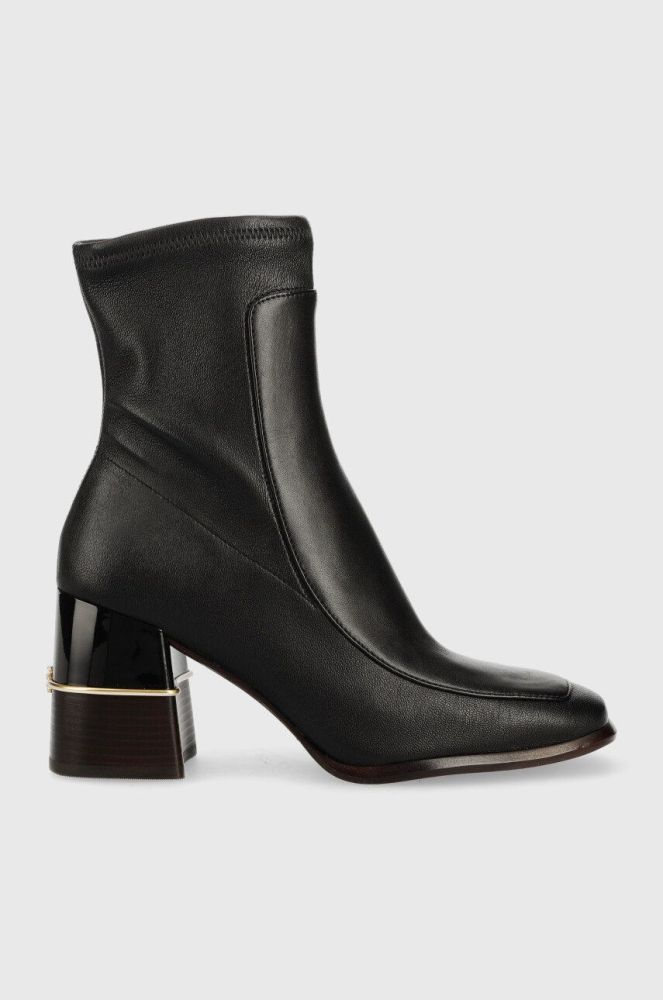 Шкіряні черевики Tory Burch Multi Logo жіночі колір чорний каблук блок (2686977)