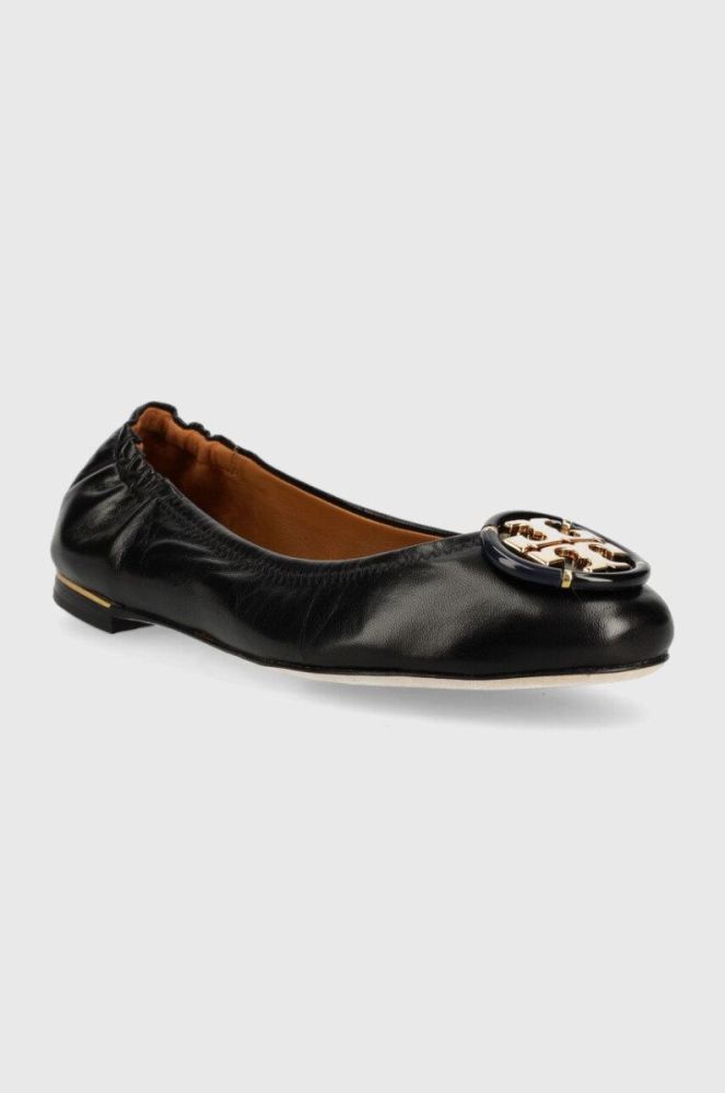 Шкіряні балетки Tory Burch Multi Logo колір чорний фото 2
