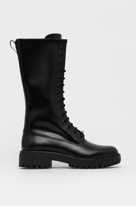 Шкіряні черевики HUGO Axel жіночі колір чорний на плоскому ходу (2659998) Шкіряні черевики HUGO Axel жіночі колір чорний на плоскому ходу (2659998)