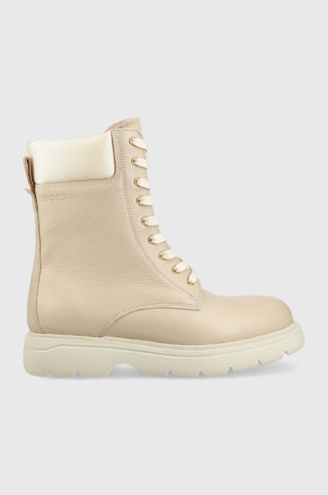 Шкіряні черевики BOSS Jacob жіночі колір бежевий на платформі Шкіряні черевики BOSS Jacob жіночі колір бежевий на платформі