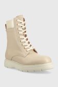 Шкіряні черевики BOSS Jacob жіночі колір бежевий на платформі Шкіряні черевики BOSS Jacob жіночі колір бежевий на платформі