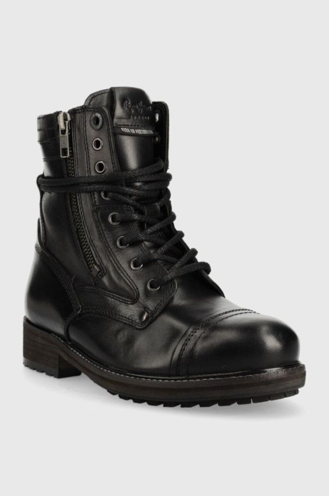 Шкіряні черевики Pepe Jeans Melting Combat Warm W жіночі колір чорний на плоскому ходу фото 2