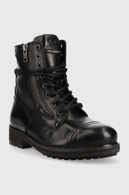 Шкіряні черевики Pepe Jeans Melting Combat Warm W жіночі колір чорний на плоскому ходу фото 2