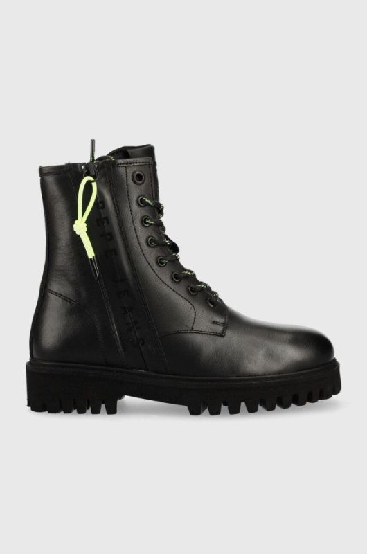 Шкіряні черевики Pepe Jeans Trucker Laces W жіночі колір чорний на плоскому ходу злегка утеплена