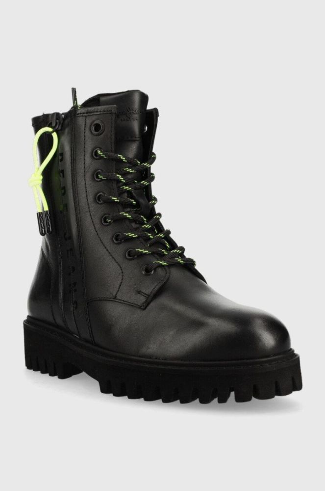 Шкіряні черевики Pepe Jeans Trucker Laces W жіночі колір чорний на плоскому ходу злегка утеплена фото 2