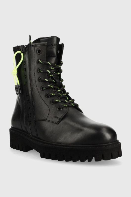 Шкіряні черевики Pepe Jeans Trucker Laces W жіночі колір чорний на плоскому ходу злегка утеплена фото 2