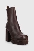 Шкіряні черевики Karl Lagerfeld Strada жіночі колір коричневий каблук блок