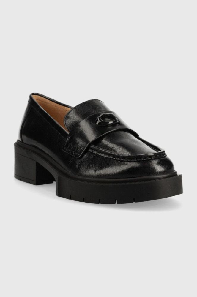 Шкіряні мокасини Coach Leah Loafer жіночі колір чорний на платформі CB990 фото 2