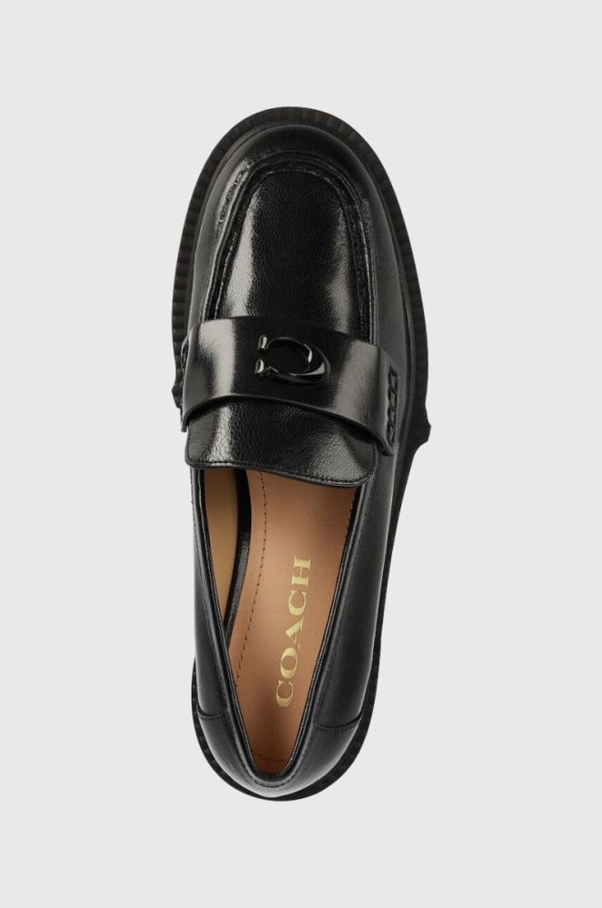 Шкіряні мокасини Coach Leah Loafer жіночі колір чорний на платформі CB990 фото 4