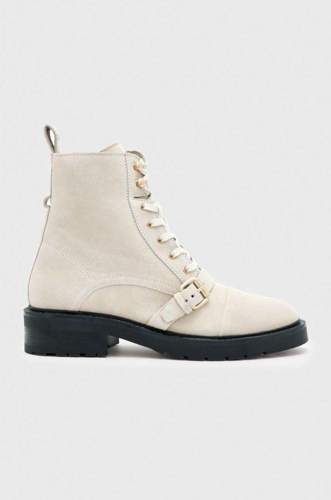 Замшеві черевики AllSaints Donita Suede жіночі колір білий каблук блок