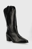 Шкіряні черевики HUGO Kiara жіночі колір чорний каблук блок 50475469