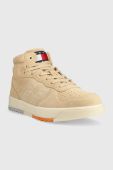 Замшеві кросівки Tommy Jeans Suede Basket Midcut колір бежевий