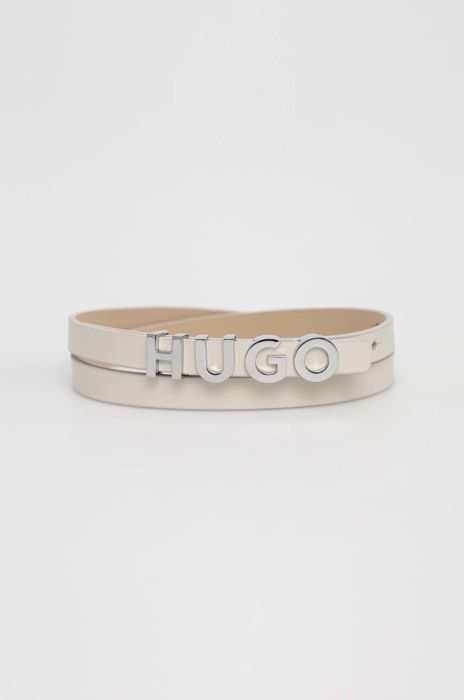 Шкіряний ремінь HUGO жіночий колір бежевий