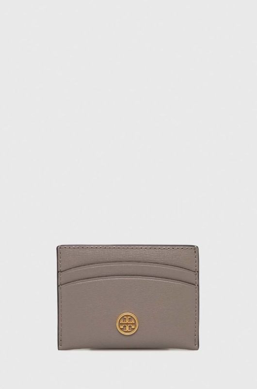 Шкіряний чохол на банківські карти Tory Burch жіночий колір сірий