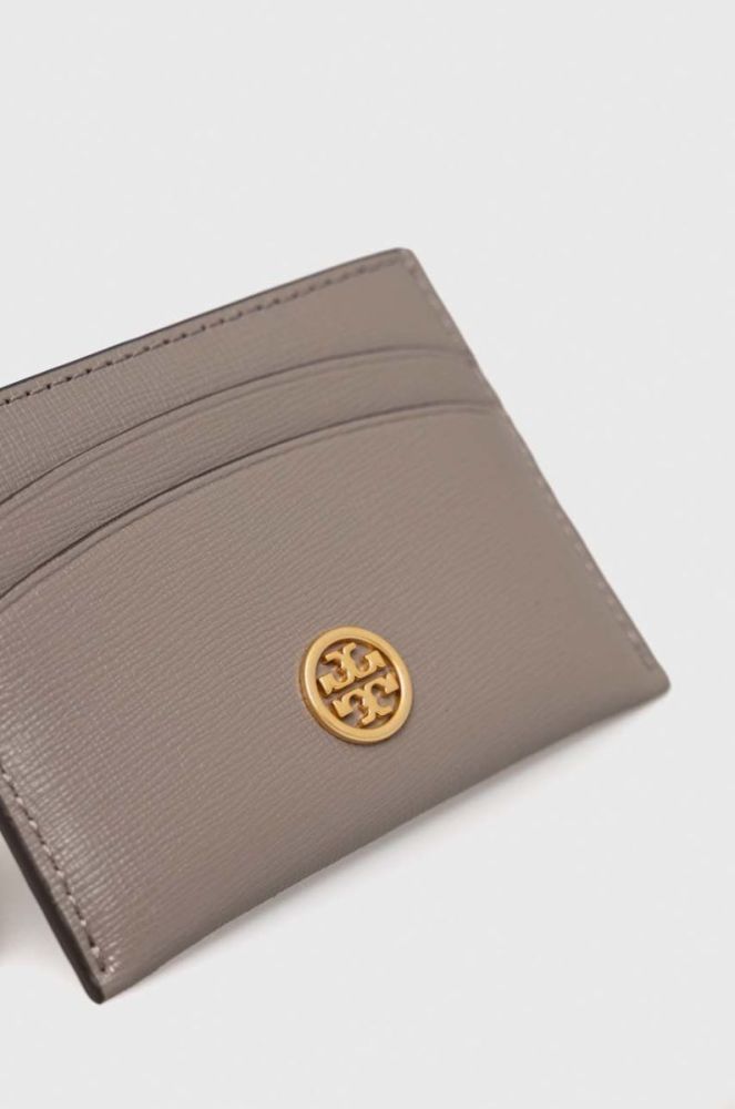 Шкіряний чохол на банківські карти Tory Burch жіночий колір сірий фото 3