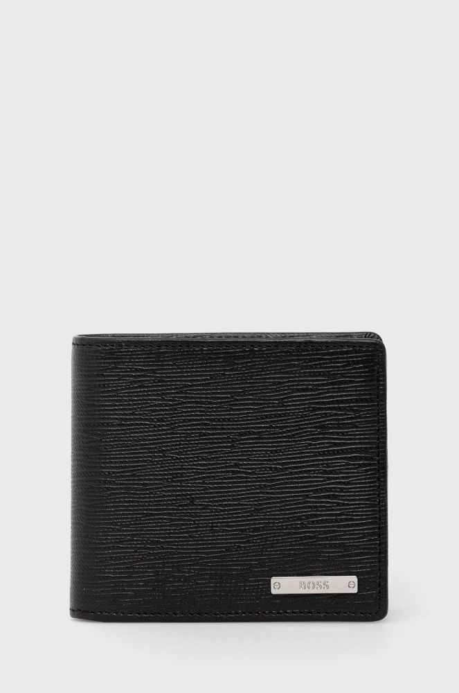 Шкіряний гаманець BOSS чоловічий колір чорний (2634942)