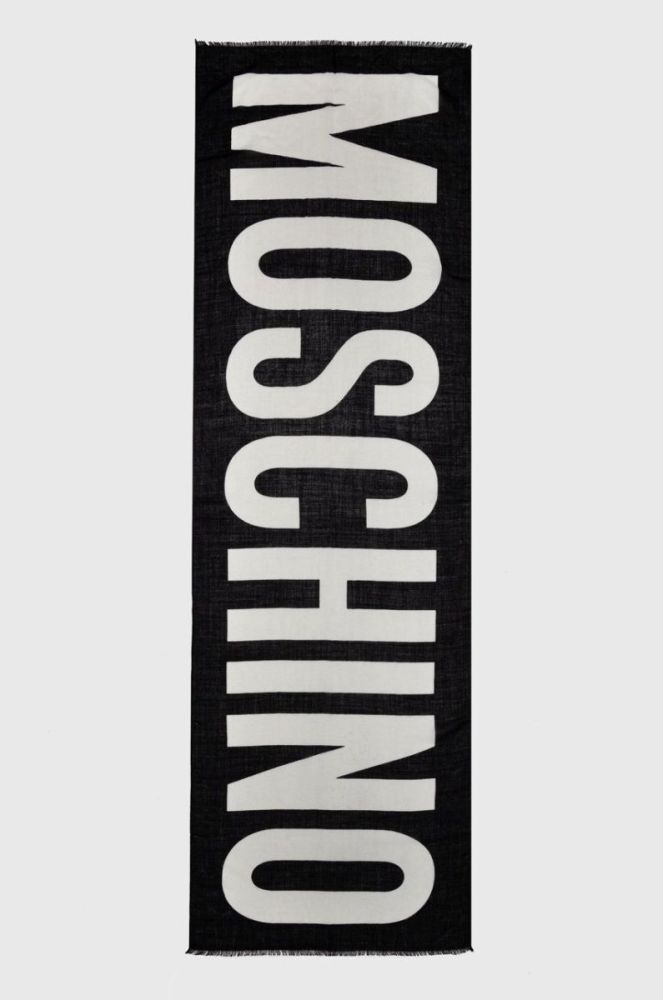 Вовняна шаль Moschino колір чорний візерунок фото 3