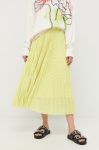 Спідниця BOSS колір жовтий midi розкльошена Спідниця BOSS колір жовтий midi розкльошена