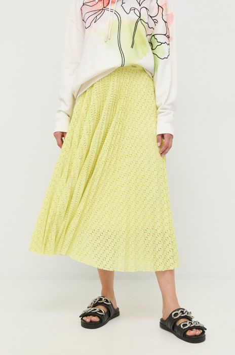 Спідниця BOSS колір жовтий midi розкльошена