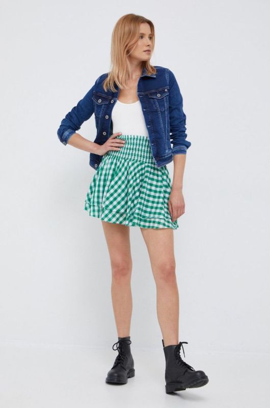 Бавовняна спідниця Pepe Jeans колір зелений mini розкльошена фото 2