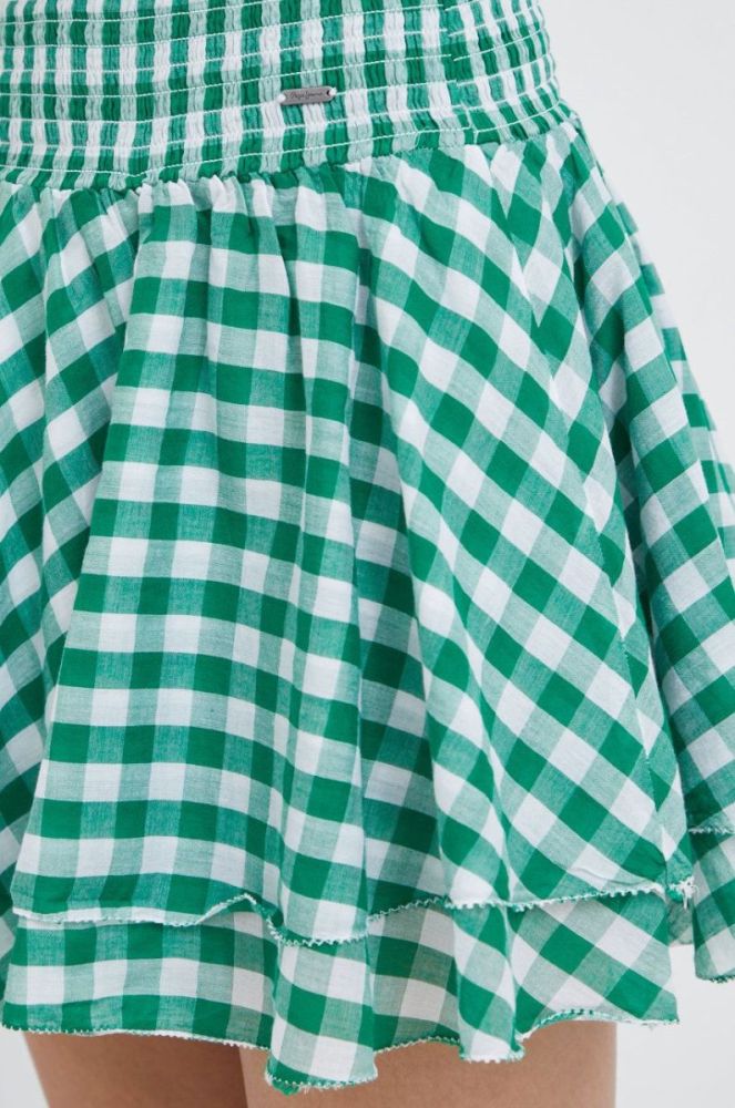 Бавовняна спідниця Pepe Jeans колір зелений mini розкльошена фото 5