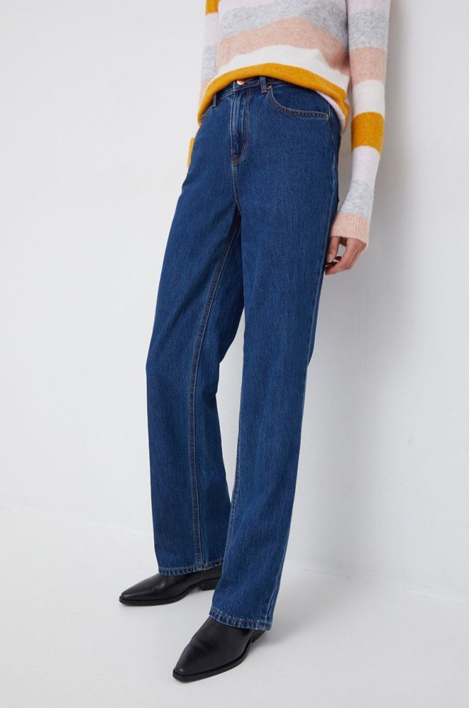 Бавовняні джинси Vero Moda жіночі висока посадка колір темно-синій