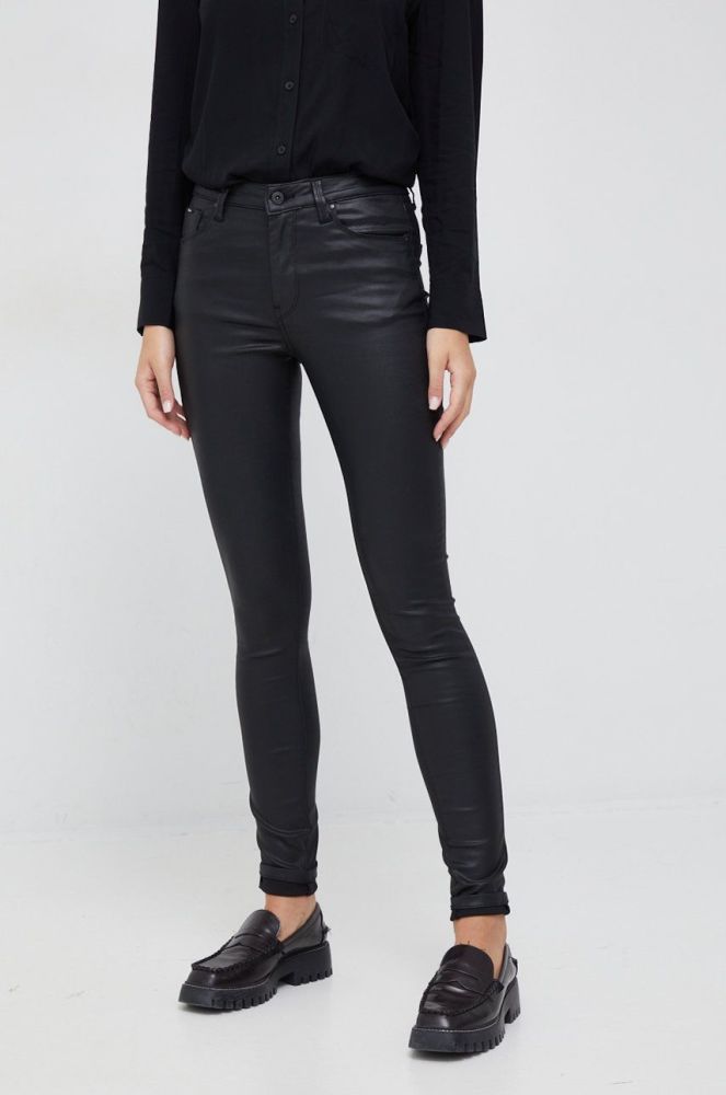 Штани Pepe Jeans жіночі колір чорний облягаючі висока посадка