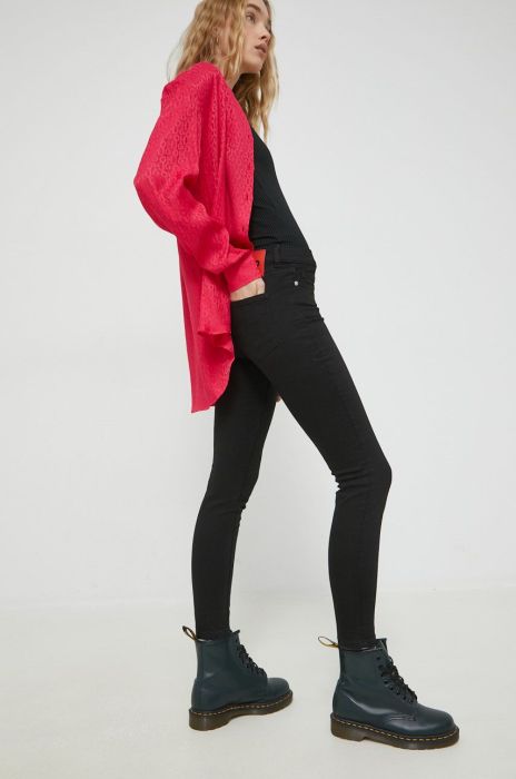 Джинси HUGO жіночі середня посадка колір чорний