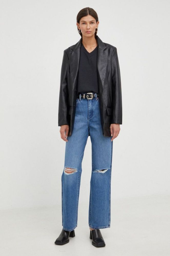 Бавовняні джинси Wrangler Mom Relaxed Patty жіночі висока посадка колір блакитний фото 2