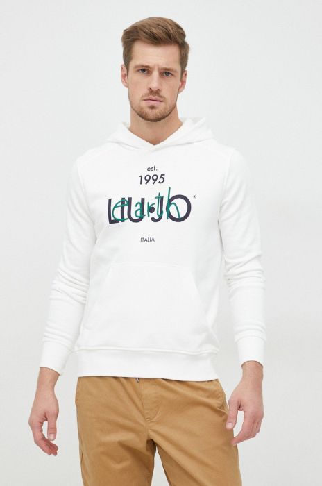 Кофта Liu Jo чоловіча колір білий з капюшоном з принтом
