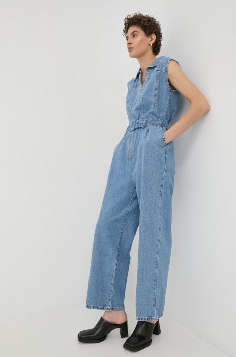 Джинсовий комбінезон Gestuz з бавовни з коміром колір блакитний
