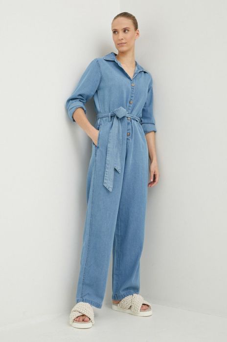 Джинсовий комбінезон Billabong з бавовни з коміром колір блакитний