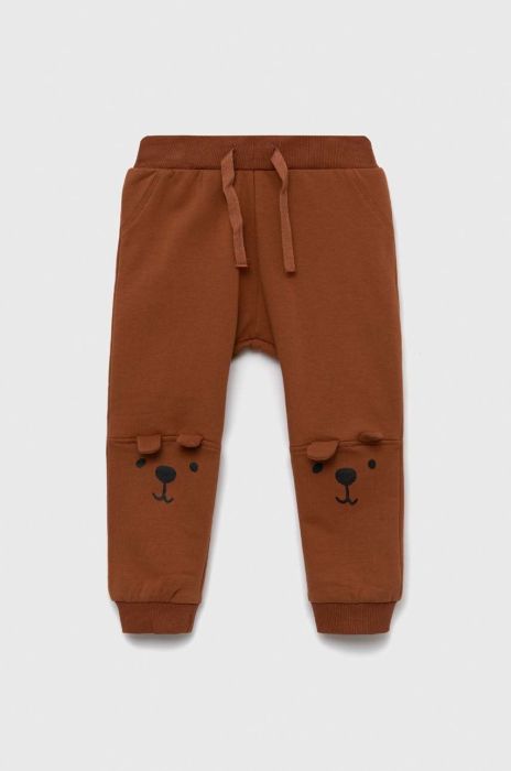 Дитячі спортивні штани Name it колір коричневий з принтом