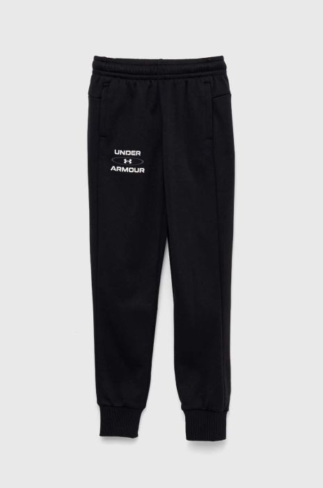 Дитячі спортивні штани Under Armour колір чорний з принтом