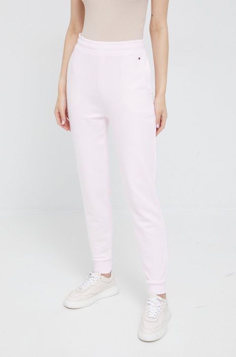 Бавовняні спортивні штани Tommy Hilfiger жіночі колір рожевий однотонні
