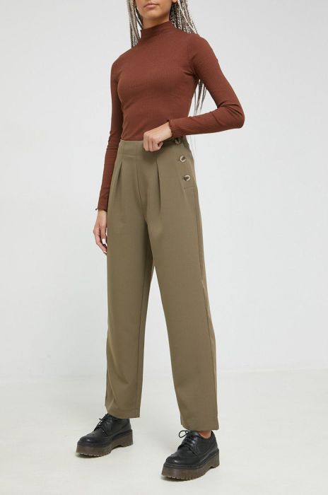 Штани Vila жіночі колір зелений широке висока посадка