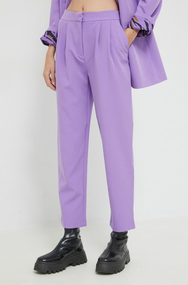 Штани Vila жіночі колір фіолетовий пряме висока посадка