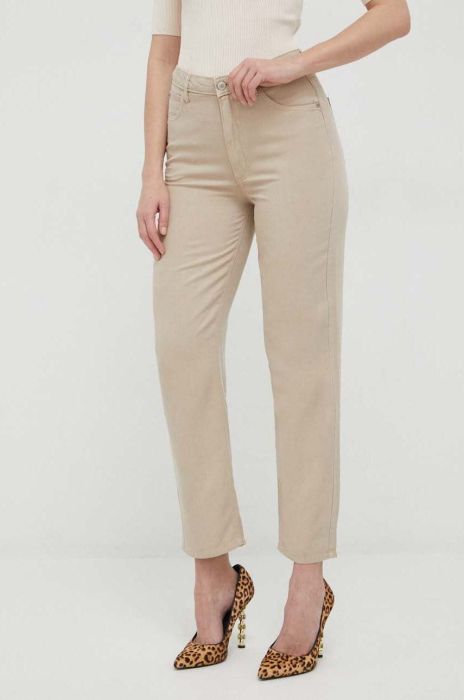 Штани Guess жіночі колір коричневий пряме висока посадка (2973056)