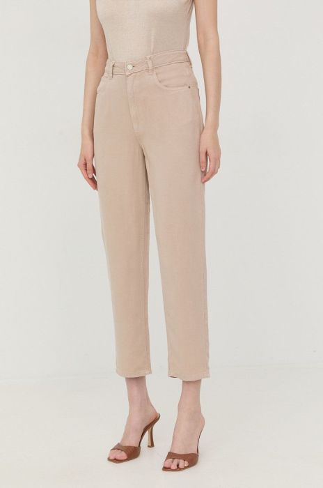 Штани Guess жіночі колір бежевий пряме висока посадка (2411686)