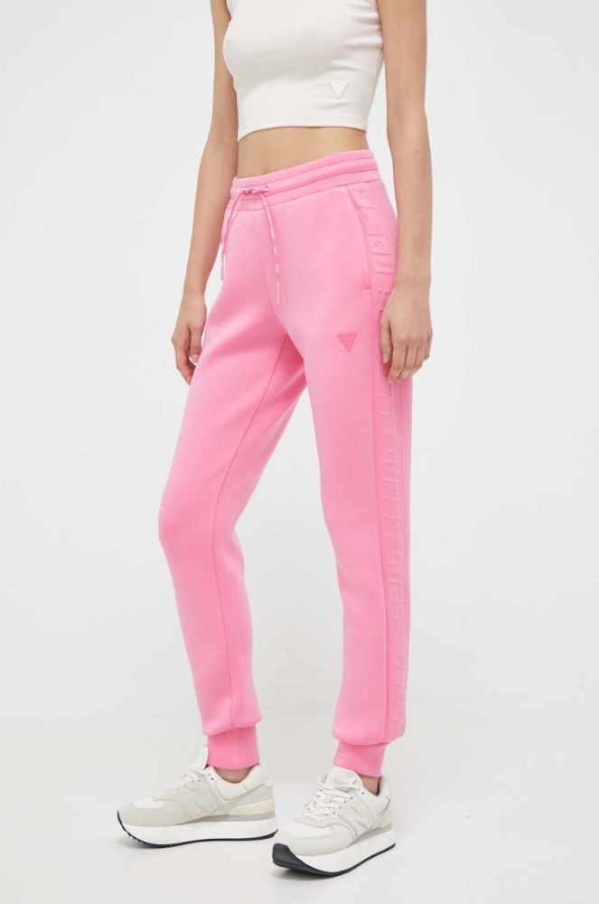 Спортивні штани Guess жіночі колір рожевий з принтом (3393457)
