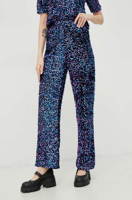 Штани Pieces kam жіночі колір чорний пряме висока посадка