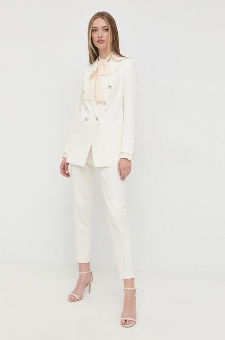 Штани BOSS жіночі колір білий фасон сигарети висока посадка (2516217)