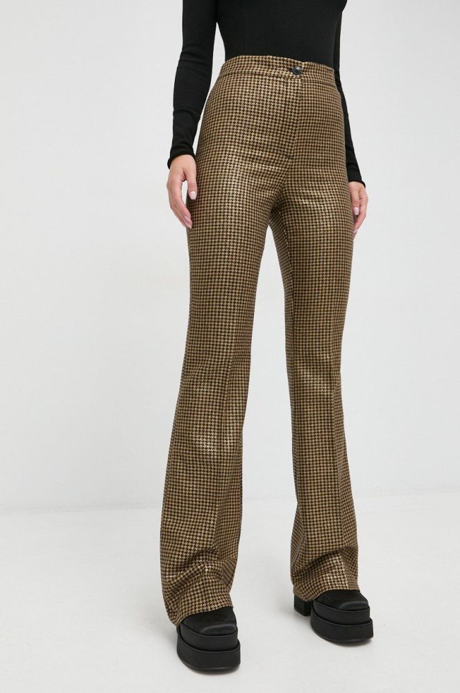 Вовняні штани Twinset жіночі колір золотий пряме висока посадка