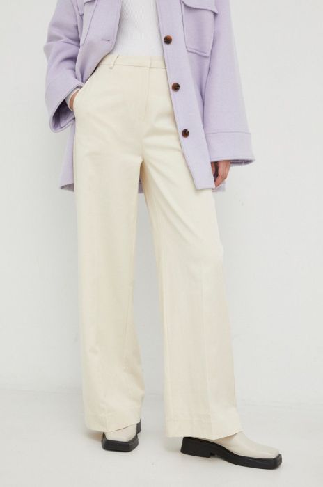 Штани Samsoe Samsoe жіночі колір бежевий широке висока посадка (2685229)